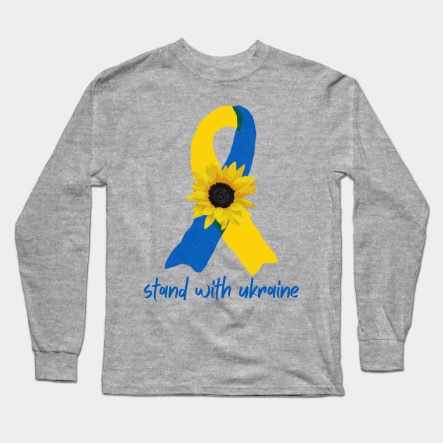 Stand With Ukraine Sunflower Support Ribbon Long Sleeve T-Shirt by She Gets Creative